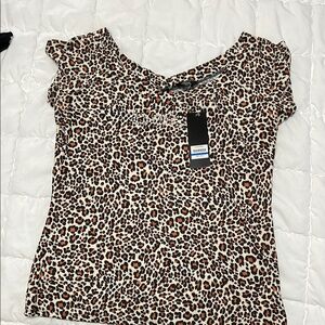 Bebe Black and Brown Ruffled Fitted Blouse